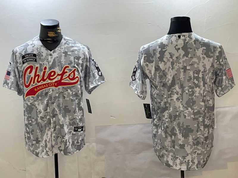 Mens Kansas City Chiefs Team Logo 2024 Arctic Camo Salute to Service Stitched Baseball Jersey